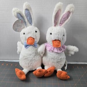 Easter Spring Attached Ducks Shelf Sitter Bunny Ears Pink Blue Stripe Accessory